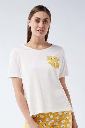 printed cotton round neck women's t-shirt - white