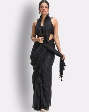 printed cotton saree with tassels