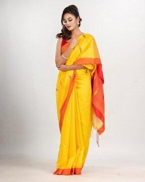 printed cotton saree with tassels