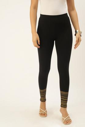 printed cotton skinny fit women's leggings - black