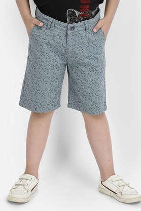 printed cotton slim fit boys shorts - blue