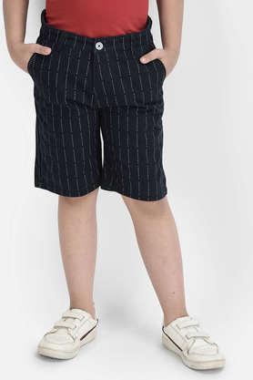 printed cotton slim fit boys shorts - navy