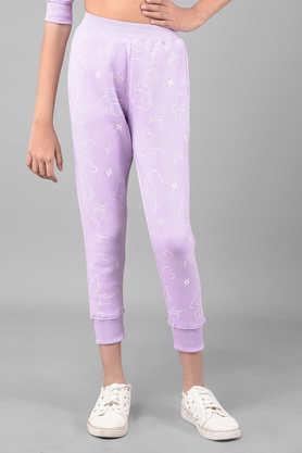printed cotton slim fit girls pyjamas - purple