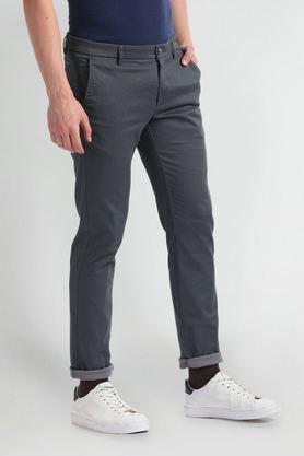 printed cotton slim fit men's casual trouser - grey