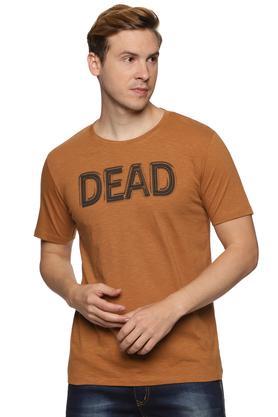 printed cotton slim fit men's t-shirt - brown