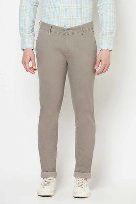 printed cotton slim fit men's trousers - grey