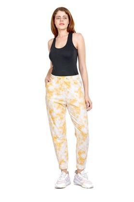 printed cotton slim fit womens active wear joggers - yellow