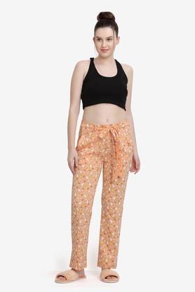 printed cotton slim fit womens active wear track pants - peach