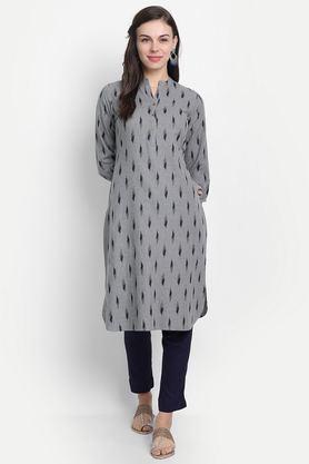 printed cotton v-neck women's casual wear kurti - grey