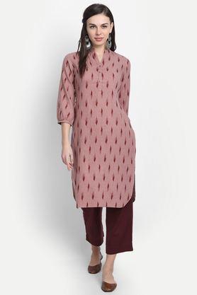 printed cotton v-neck women's casual wear kurti - rose
