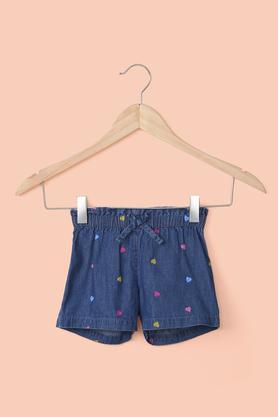 printed-denim-regular-fit-infant-girl's-shorts---mid-stone
