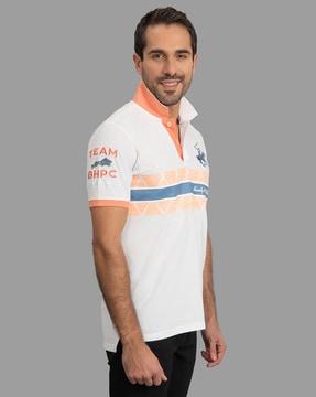 printed embroidered polo t-shirt with ribbed collar