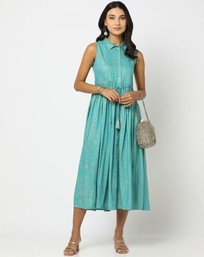 printed-fit-&-flare-dress-with-tie-up