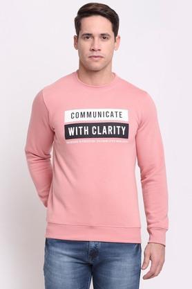 printed fleece round neck men's sweatshirt - pink