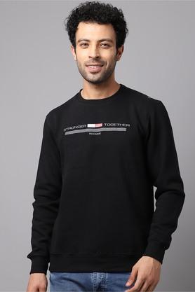 printed fleece slim fit mens sweatshirt - black