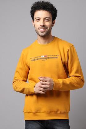 printed fleece slim fit mens sweatshirt - mustard