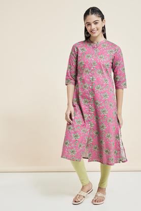 printed flex mandarin women's casual wear kurta - dark pink