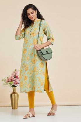 printed flex mandarin women's casual wear kurta - green
