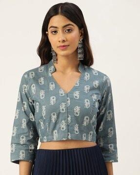 printed front open blouse