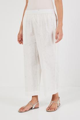 printed full length cotton women's palazzos - off white