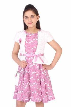 printed georgette lace fabric round neck girls casual wear dresses - mauve