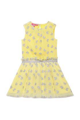 printed georgette round neck girls casual wear dress - yellow