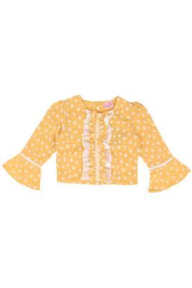 printed georgette round neck girls top - yellow