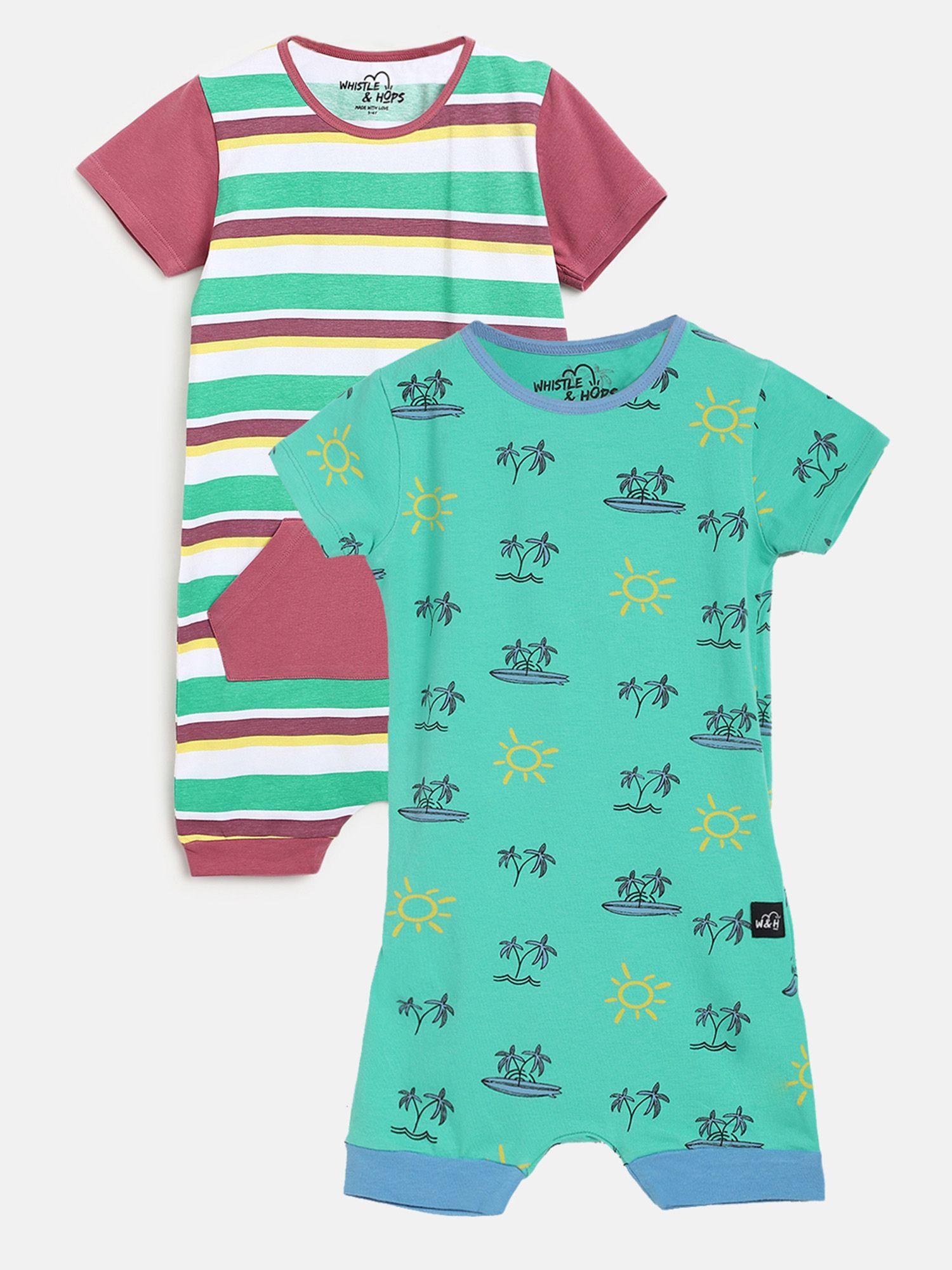 printed half rompers- nautical and beach doodle (set of 2)