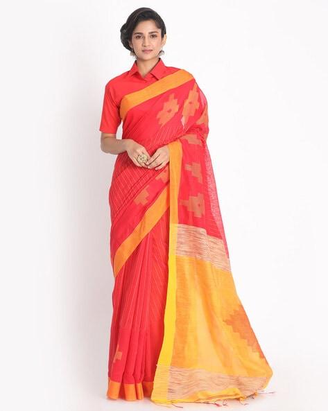printed handloom saree with tassel