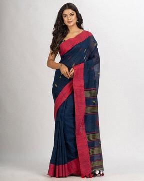 printed jamdani saree with tassels