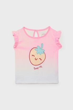 printed jersey round neck infant girls t-shirt - pink