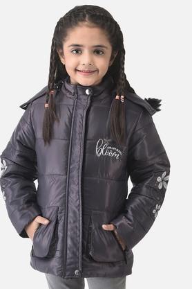 printed nylon hood girls jacket - black