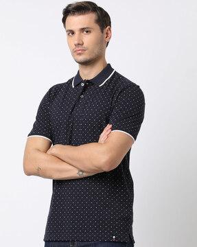 printed polo t-shirt with contrast tipping