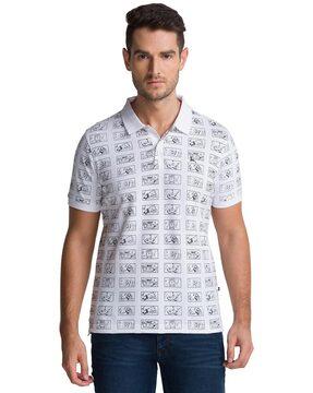 printed polo t-shirt with ribbed collar