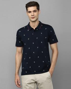 printed polo t-shirt with ribbed hems