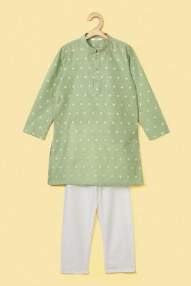 printed poly blend mandarin collar boy's kurta pyjama set - green