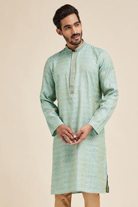 printed poly silk men's festive wear kurta - aqua