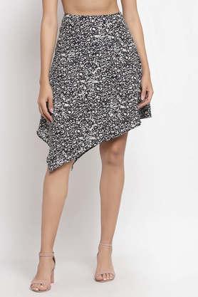 printed polyester a line fit women's skirt - black
