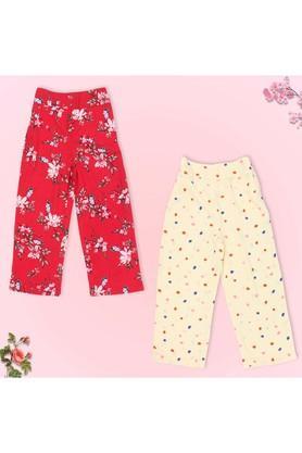 printed polyester blend regular fit girls trousers - red