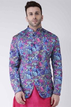 printed polyester blend regular fit men's jacket - purple