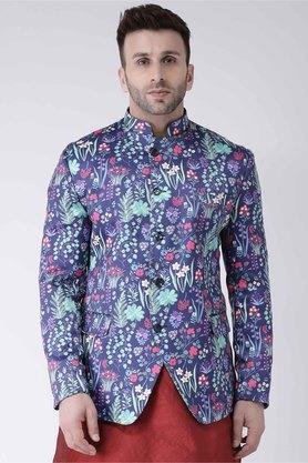 printed polyester blend regular fit men's jacket - purple
