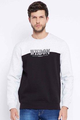 printed polyester blend regular fit mens sweatshirt - black