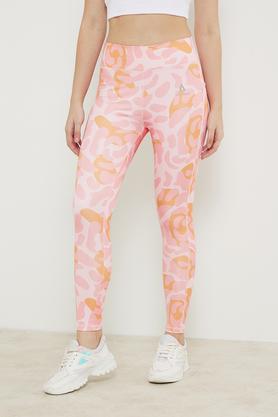 printed polyester blend skinny fit women's tights - coral