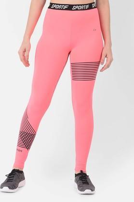 printed polyester blend slim fit womens casual track pants - pink