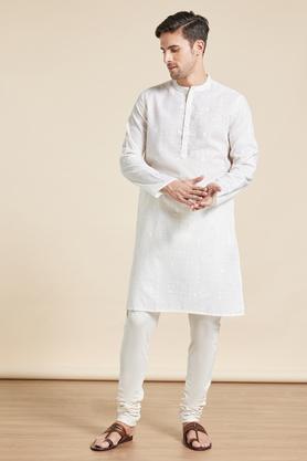printed polyester cotton mens festive wear kurta - white