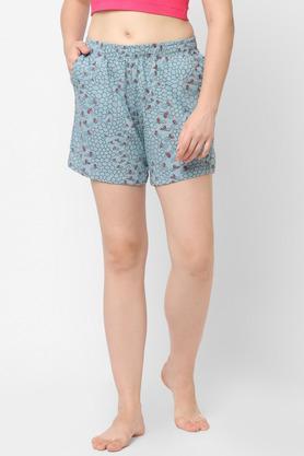 printed polyester cotton relaxed fit womens shorts - sky blue