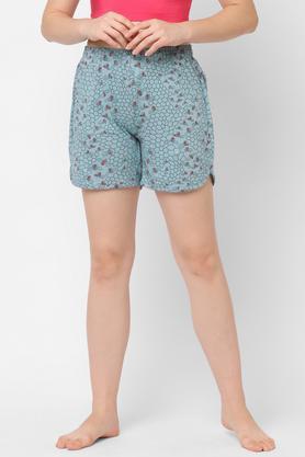 printed polyester cotton relaxed fit womens shorts - sky blue