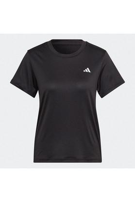 printed polyester crew neck women's active wear t-shirt - black