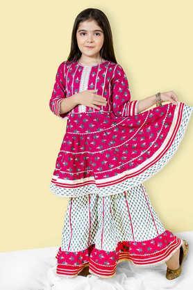 printed polyester full length girls kurta with sharara - multi