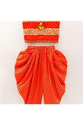 printed polyester full length girls top & dhoti pant set - orange
